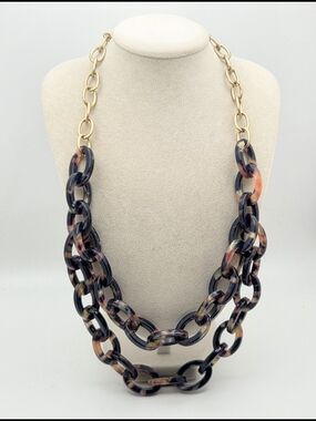 J. Crew Multi-Strand Tortoise Shell Acrylic Link Statement Necklace